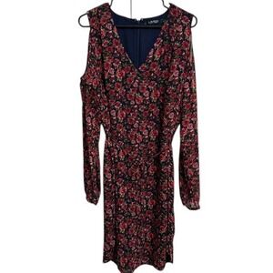 Lauren Ralph Lauren Floral Dress‎ Cold Shoulder Long Sleeve Party Size 12